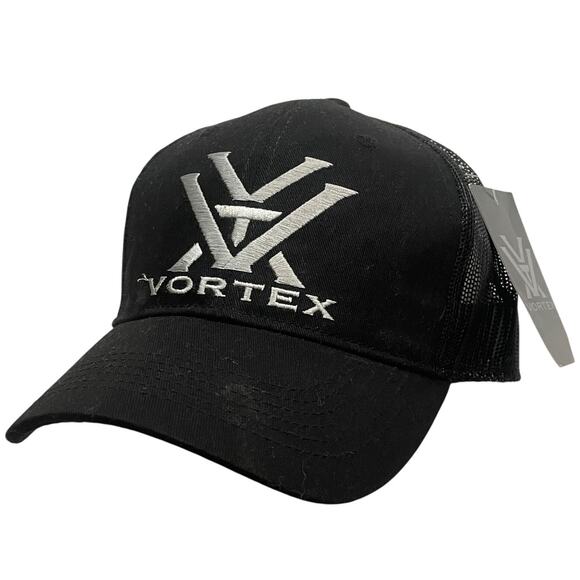 VORTEX Mens Logo Black Baseball Cap Trucker Hat Mesh Back Snapback OSFM - Picture 1 of 8